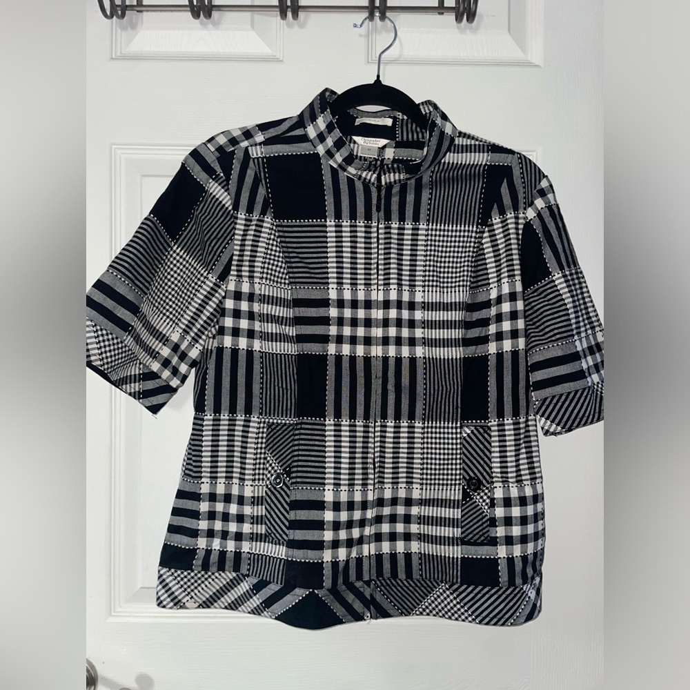 Christopher & Banks Black and White Patchwork Plaid Button-Down Shirt